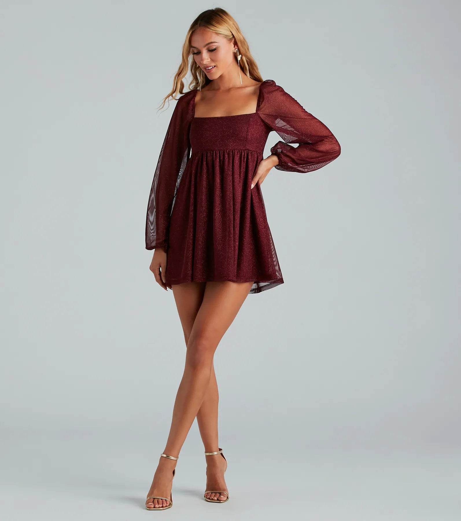Party Dresses with Sheer Panels and Beaded Trim and Bow at the Back for Ladies' Sexy and Polished LookCountless Shine Glitter Skater Dress Party Dresses with Sheer Panels and Beaded Trim and Bow at the Back for Ladies' Sexy and Polished LookCountless Shine Glitter Skater Dress