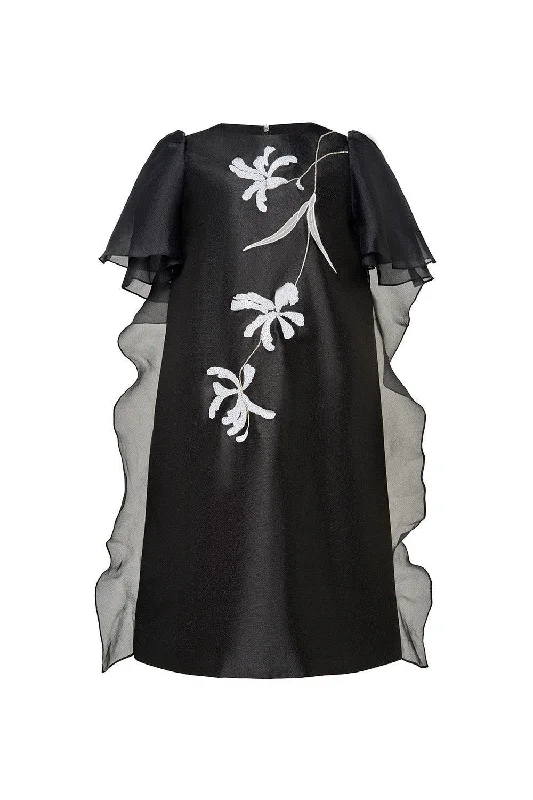 Party Dresses with Embroidered Tribal Patterns and Satin Sash and Beaded Waistband for Ladies' Cultural and Glamorous LookCrystal Tunic Flutter Sleeved Taffeta Knee-length Dress Party Dresses with Embroidered Tribal Patterns and Satin Sash and Beaded Waistband for Ladies' Cultural and Glamorous LookCrystal Tunic Flutter Sleeved Taffeta Knee-length Dress