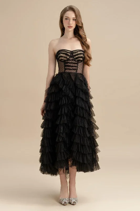 Empire waist midi dress for a flattering and feminine fitDelta Layered Semi-Heart Neck Tulle Midi Dress