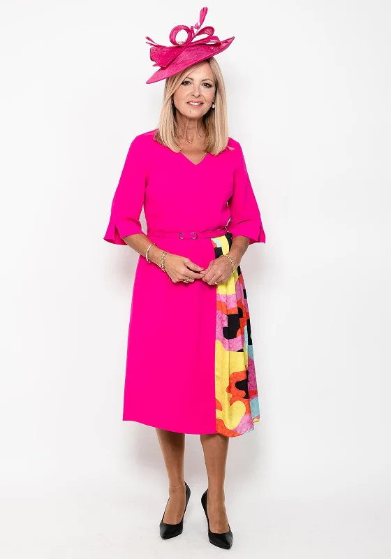 Button - front midi dress in a traditional and classic styleElla Boo Print Pleat Panel Midi Dress, Pink Button - front midi dress in a traditional and classic styleElla Boo Print Pleat Panel Midi Dress, Pink
