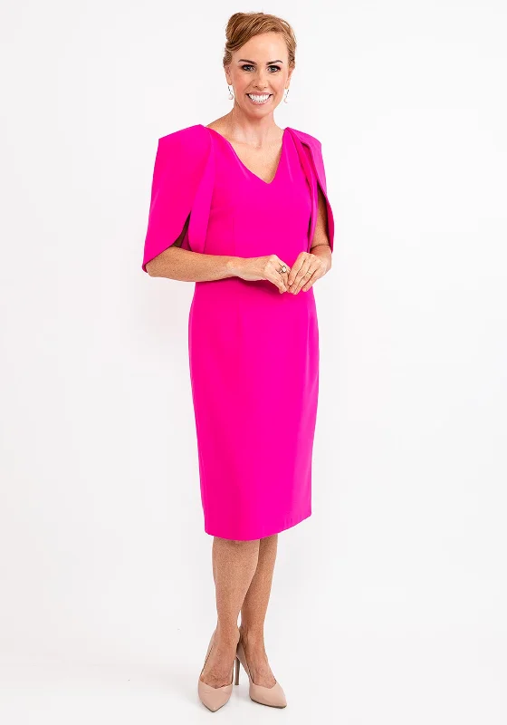 Button - down denim midi dress for a casual and laid - back lookElla Boo Oversize Tulip Sleeve Pencil Midi Dress, Hot Pink Button - down denim midi dress for a casual and laid - back lookElla Boo Oversize Tulip Sleeve Pencil Midi Dress, Hot Pink
