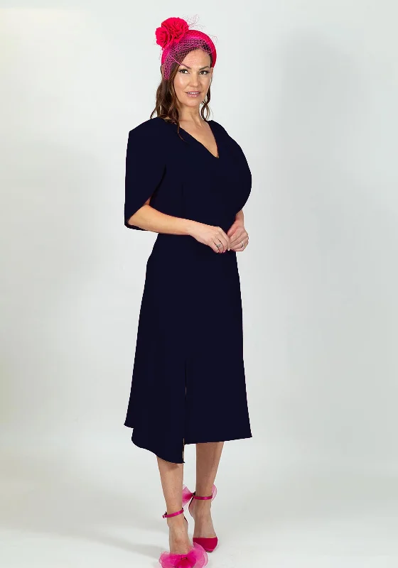 A - line satin midi dress for a formal and elegant occasionElla Boo Oversize Tulip Sleeve Midi Dress, Navy A - line satin midi dress for a formal and elegant occasionElla Boo Oversize Tulip Sleeve Midi Dress, Navy