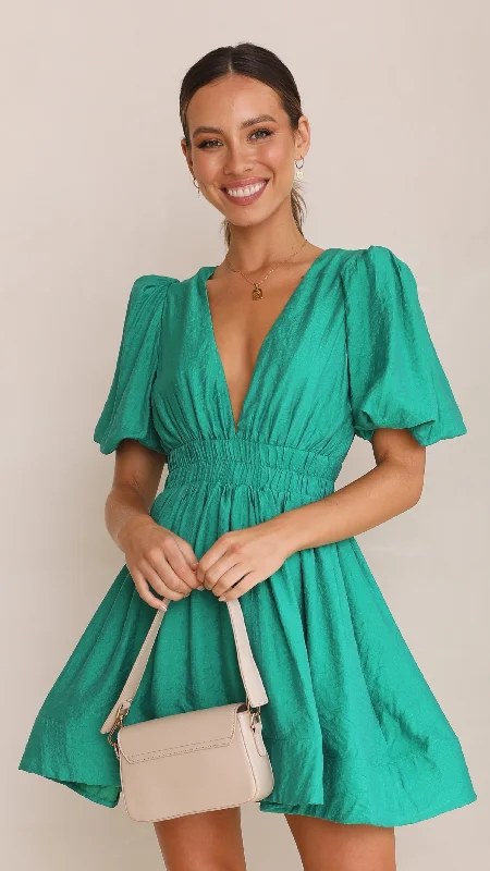 Party Dresses with Sequined Star Motifs and Sheer Sleeve for Ladies' Celestial and Elegant LookErin Mini Dress - Emerald Party Dresses with Sequined Star Motifs and Sheer Sleeve for Ladies' Celestial and Elegant LookErin Mini Dress - Emerald