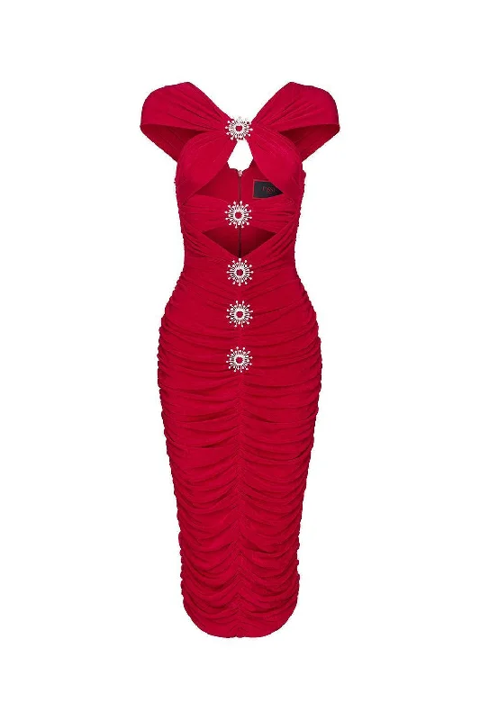 Empire waist midi dress for a flattering and feminine fitEstrella Bodycon Gathered Spandex Midi Dress Empire waist midi dress for a flattering and feminine fitEstrella Bodycon Gathered Spandex Midi Dress