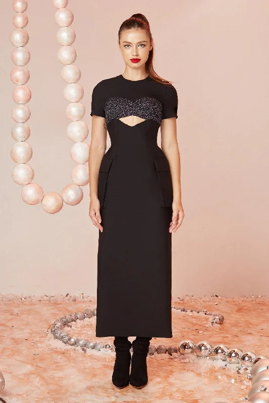 Cotton - blend midi dress for a comfortable and versatile choiceFelix Sheath Round Neck Wool Cotton Midi Dress Cotton - blend midi dress for a comfortable and versatile choiceFelix Sheath Round Neck Wool Cotton Midi Dress