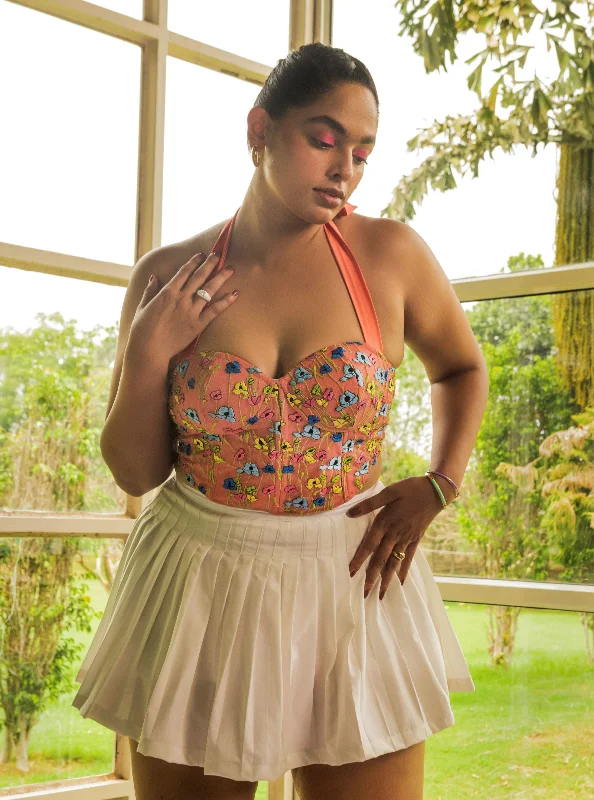 Neon Colored Party Dresses with Cut Out Details for Ladies' Rave PartiesFlorentine Pink Floral Embroidered Corset Neon Colored Party Dresses with Cut Out Details for Ladies' Rave PartiesFlorentine Pink Floral Embroidered Corset