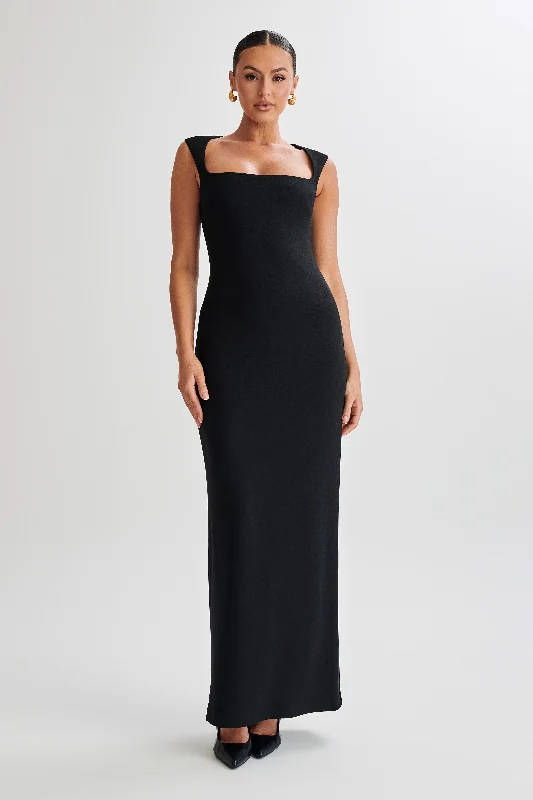 Party Dresses with Cut Out Details and Lace Insertions for Ladies' Bold and Feminine LookFrida Crepe Maxi Dress - Black Party Dresses with Cut Out Details and Lace Insertions for Ladies' Bold and Feminine LookFrida Crepe Maxi Dress - Black