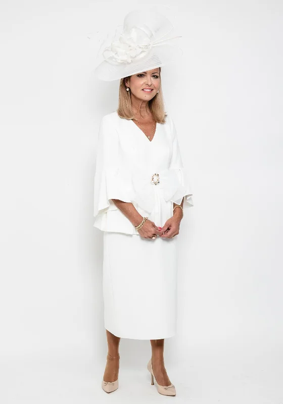 Wrap - around midi dress for a flattering and adjustable fitGabriela Sanchez Peplum Bow Midi Dress, White Wrap - around midi dress for a flattering and adjustable fitGabriela Sanchez Peplum Bow Midi Dress, White
