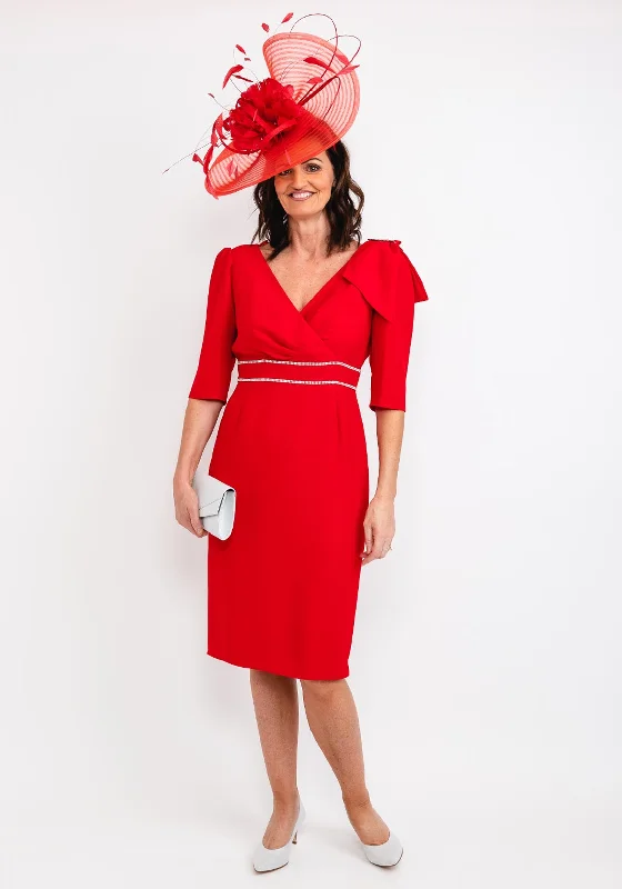 Cotton - blend midi dress for a comfortable and versatile choiceGabriela Sanchez Diamante Trim Adjustable Bow Midi Dress, Red Cotton - blend midi dress for a comfortable and versatile choiceGabriela Sanchez Diamante Trim Adjustable Bow Midi Dress, Red