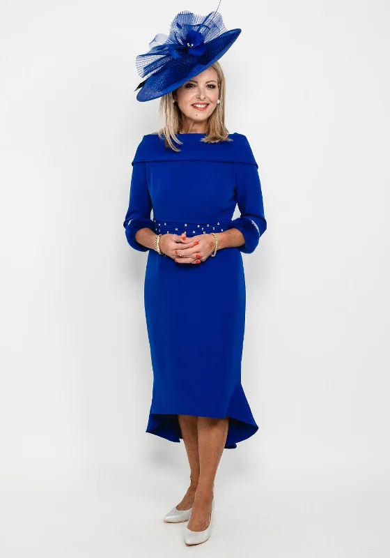 A - line satin midi dress for a formal and elegant occasionGabriela Sanchez Detailed Fishtail Midi Dress, Cobalt Blue A - line satin midi dress for a formal and elegant occasionGabriela Sanchez Detailed Fishtail Midi Dress, Cobalt Blue