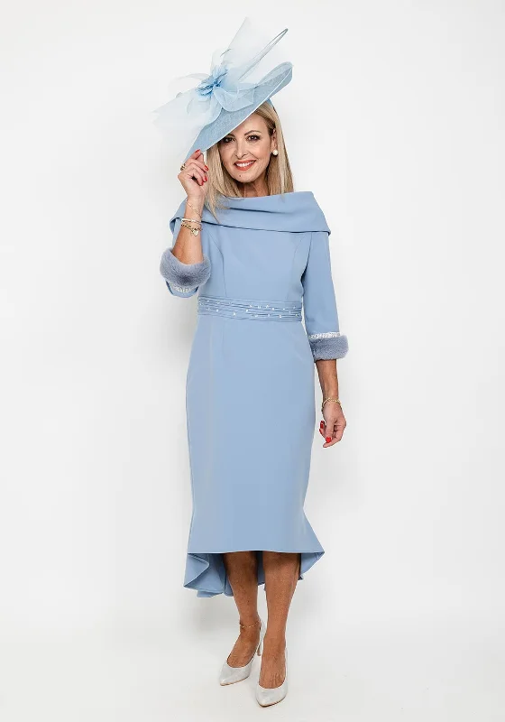Sheer - sleeved midi dress for an alluring and glamorous effectGabriela Sanchez Detailed Fishtail Midi Dress, Dusty Blue