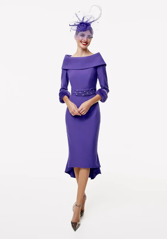 Ruffled hem midi dress for a charming and playful vibeGabriela Sanchez Detailed Fishtail Midi Dress, Purple Ruffled hem midi dress for a charming and playful vibeGabriela Sanchez Detailed Fishtail Midi Dress, Purple