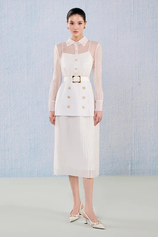 Long - train midi dress for a formal and dramatic lookGarnet A-line Pleated Organza Midi Dress