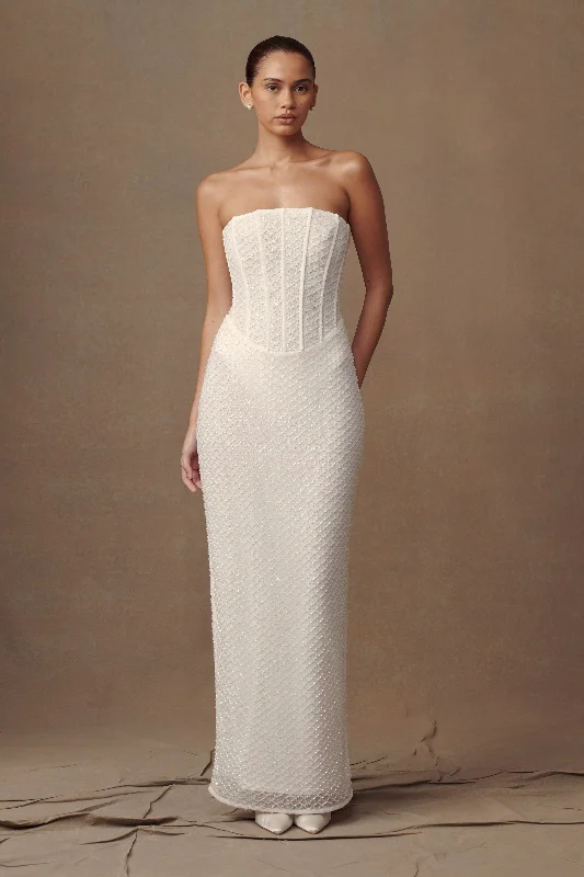 Party Dresses with Cut Out Details and Lace Insertions for Ladies' Bold and Feminine LookGemma Strapless Sequin Maxi Dress - White Party Dresses with Cut Out Details and Lace Insertions for Ladies' Bold and Feminine LookGemma Strapless Sequin Maxi Dress - White