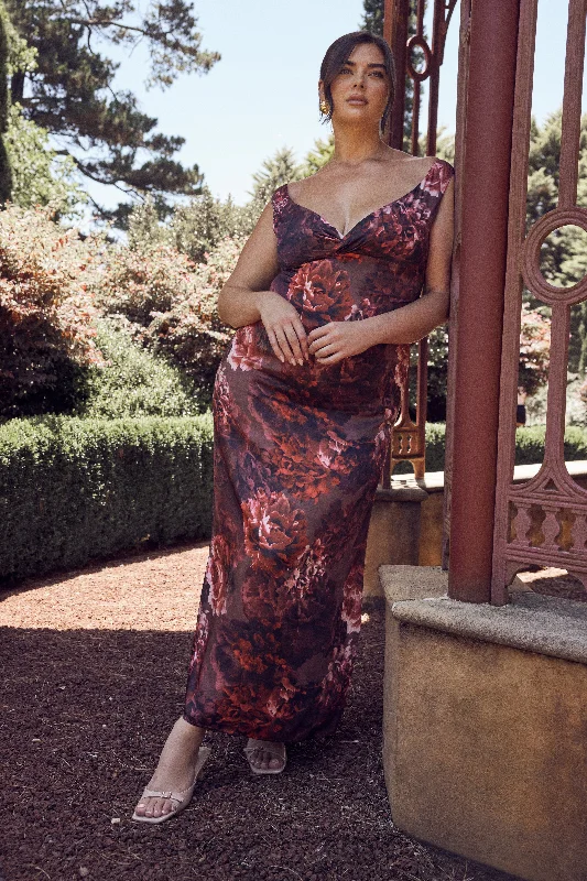 Party Dresses with Metallic Sequined Bodice and Chiffon Skirt and Sheer Back for Ladies' Glamorous and Sexy LookGiavanni Off Shoulder Maxi Dress - Peony Print Party Dresses with Metallic Sequined Bodice and Chiffon Skirt and Sheer Back for Ladies' Glamorous and Sexy LookGiavanni Off Shoulder Maxi Dress - Peony Print