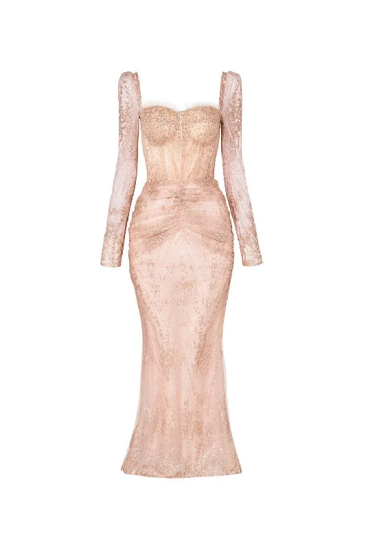 Midi dress for a night out at a club or partyGlamour Trumpet Semi-Heart Neck Tulle Midi Dress