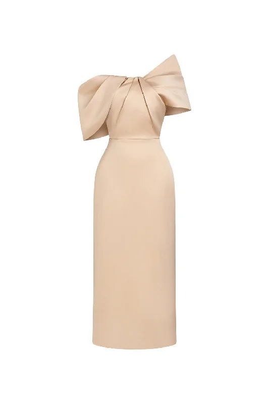 Celebrity - endorsed midi dress popularized by famous personalitiesGrace Sheath Off-Shoulder Taffeta Midi Dress