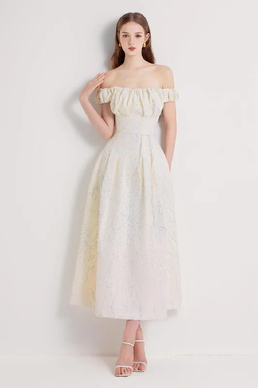 Midi dress for a picnic in the park with a relaxed and comfortable fitHana A-line Off-Shoulder Silk Crepe Midi Dress