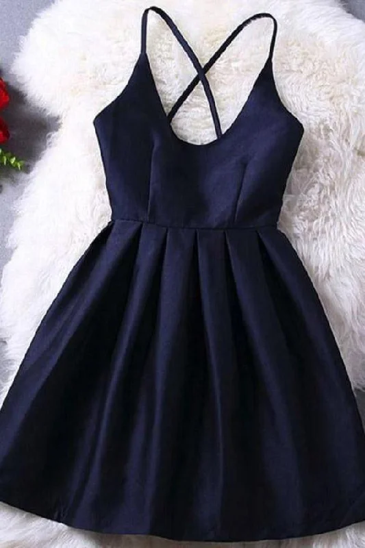 Party Dresses with Sequined Hearts and Ruffled Hem and Satin and Lace Combo for Ladies' Romantic and Feminine LookHomecoming Dress Dark Navy Criss-Cross Straps Short Prom Dress PD370 Party Dresses with Sequined Hearts and Ruffled Hem and Satin and Lace Combo for Ladies' Romantic and Feminine LookHomecoming Dress Dark Navy Criss-Cross Straps Short Prom Dress PD370