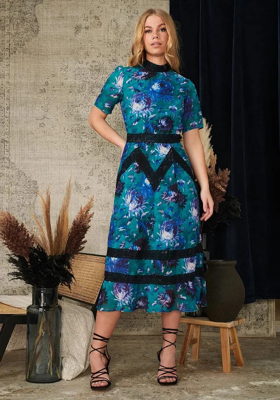 Tea - length midi dress for a classic and elegant lengthHope & Ivy Keziah Midi Dress, Green Multi