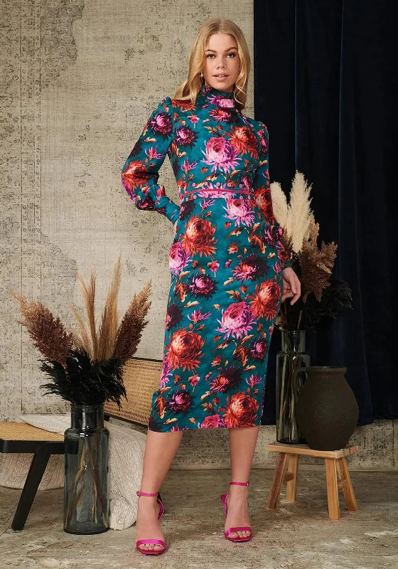 Puff - sleeve midi dress for a feminine and voluminous styleHope & Ivy Sloane Midi Dress, Green Multi
