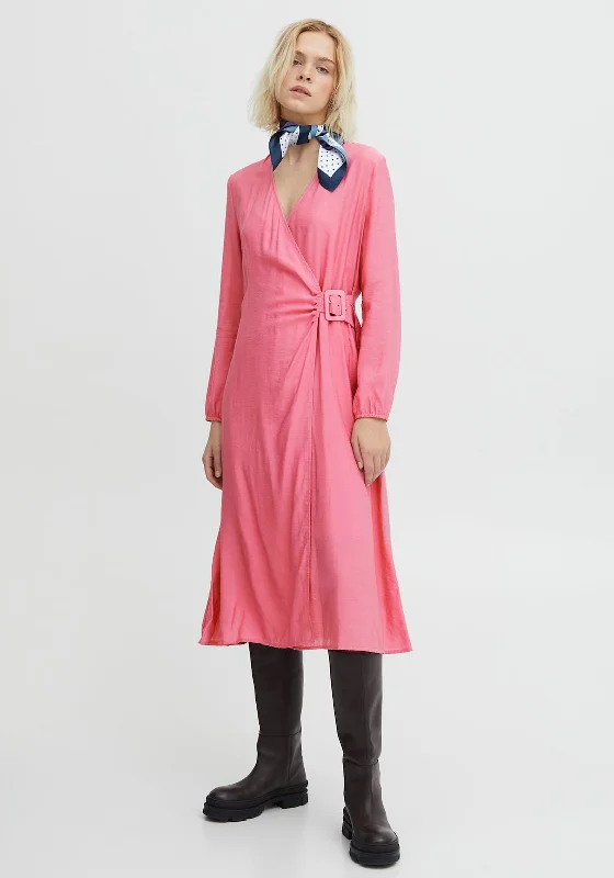 Midi dress for a shopping spree while remaining comfortable on your feetIchi Belted Wrap Midi Dress, Chateau Rose Midi dress for a shopping spree while remaining comfortable on your feetIchi Belted Wrap Midi Dress, Chateau Rose