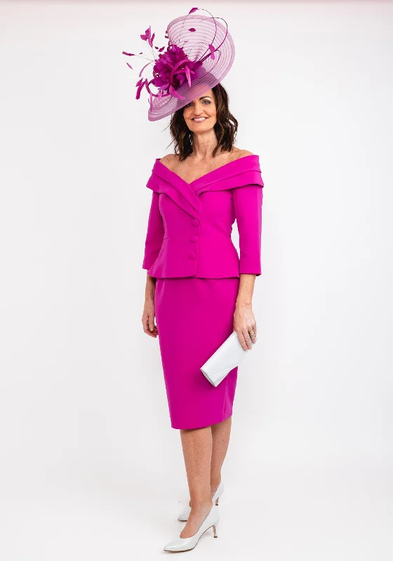 Striped cotton midi dress for a classic and timeless lookVeni Infantino Peplum Bodice Midi Dress, Magenta Striped cotton midi dress for a classic and timeless lookVeni Infantino Peplum Bodice Midi Dress, Magenta