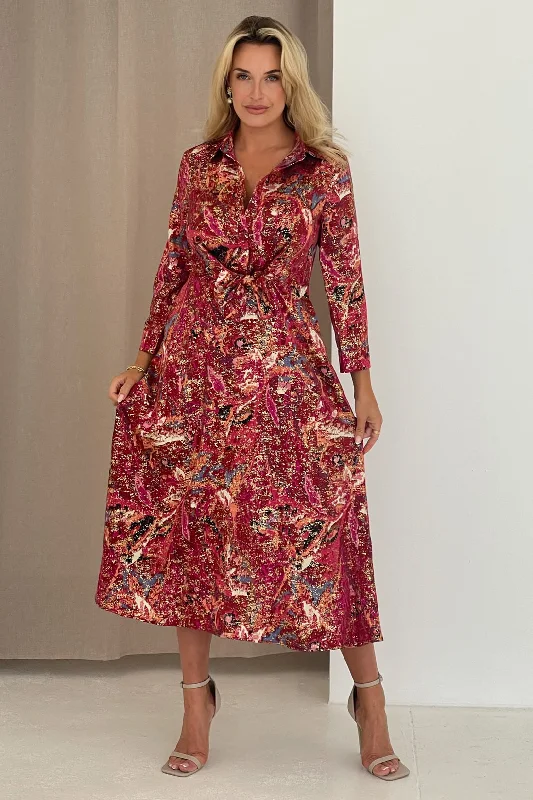 Appliqué - decorated midi dress for a unique and detailed styleIsabella Foiled Print Tie Front Midi Dress Pink