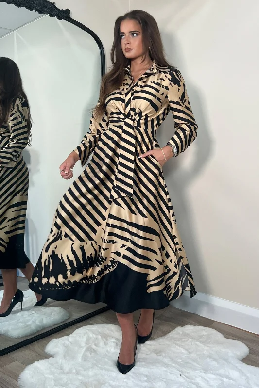 Party Dresses with Sequined Geometric Shapes and Lace and Chiffon Blend for Ladies' Modern and Feminine LookIsabella Stripe Print Tie Front Shirt Dress Party Dresses with Sequined Geometric Shapes and Lace and Chiffon Blend for Ladies' Modern and Feminine LookIsabella Stripe Print Tie Front Shirt Dress