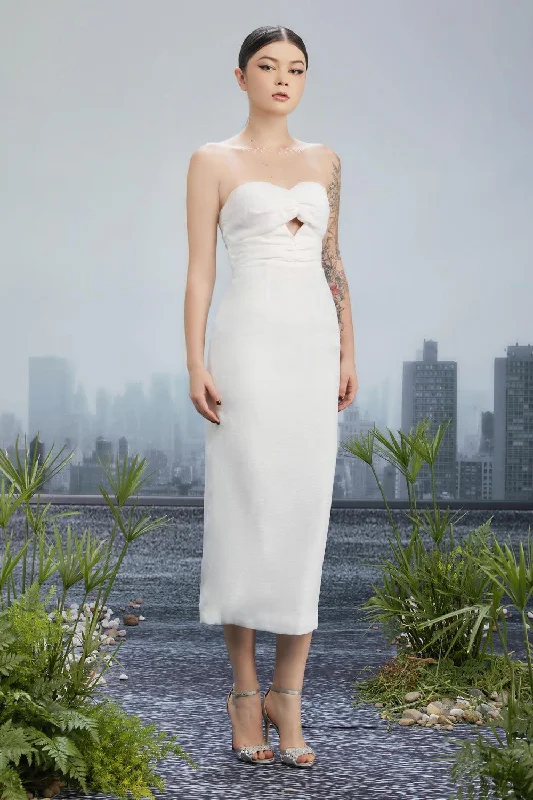 Satin midi dress for a smooth and shiny finishIwona Sheath Semi-Heart Neck Silk Polyester Midi Dress