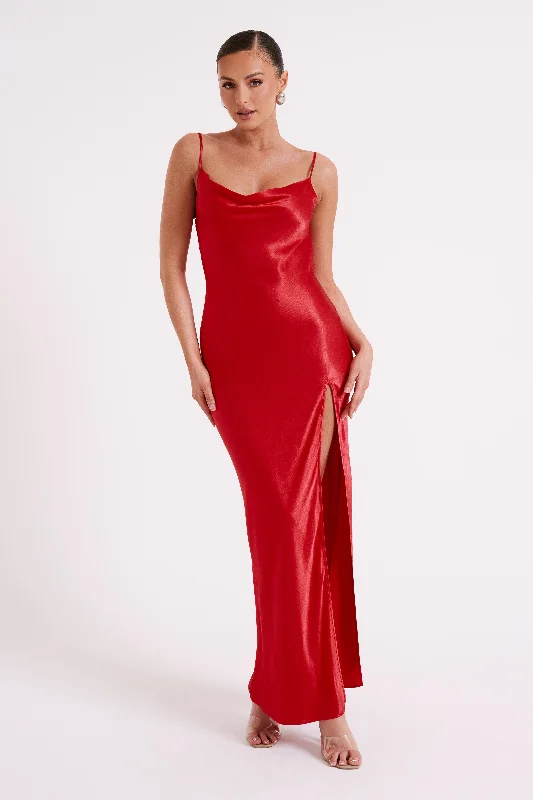 Ombre Party Dresses with Gradient Effect for Ladies' Unique and Stylish LookJade Cowl Neck Backless Maxi Dress - Red Ombre Party Dresses with Gradient Effect for Ladies' Unique and Stylish LookJade Cowl Neck Backless Maxi Dress - Red