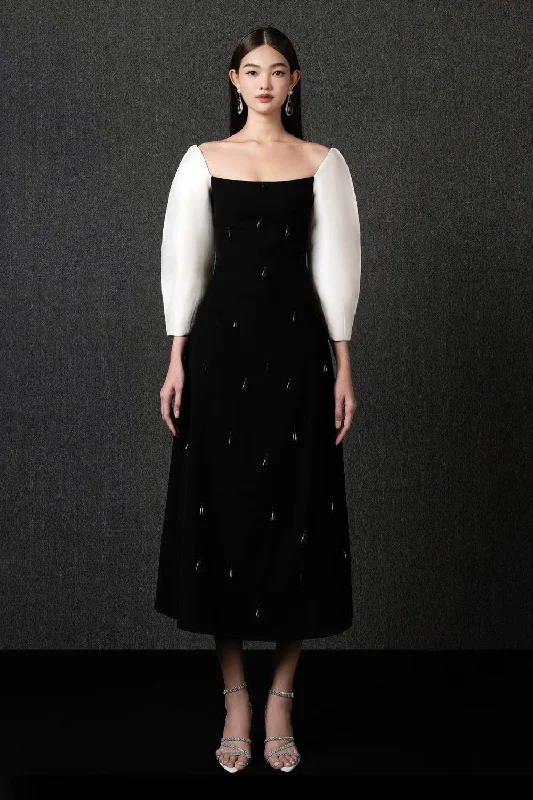 Retro - style 60s midi dress with a mod - inspired designJasper A-line Puffy Sleeved Polycotton Midi Dress