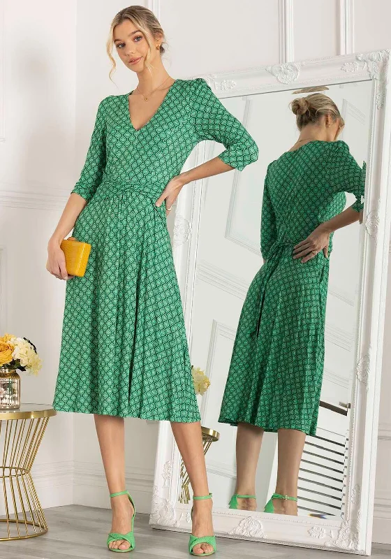 Polka - dot midi dress for a cute and retro lookJolie Moi Delylah Geo Print V Neck Midi Dress, Green Polka - dot midi dress for a cute and retro lookJolie Moi Delylah Geo Print V Neck Midi Dress, Green