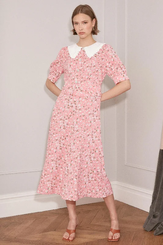 Drawstring - waist midi dress for a customizable and comfortable fitJovonna Elenore Floral Midi Dress, Pink