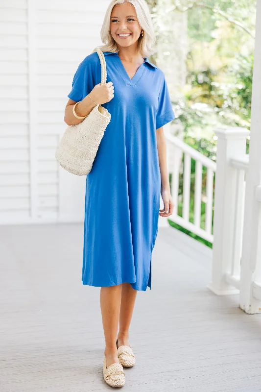 Celebrity - endorsed midi dress popularized by famous personalitiesJust The Beginning Royal Blue Midi Dress