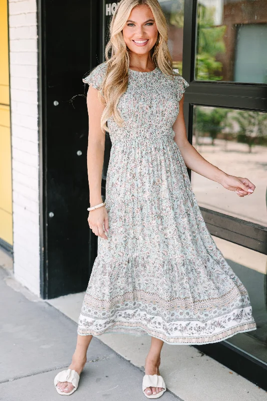 Split - hem midi dress for added mobility and a trendy styleKeep You Close Sage Green Midi Dress