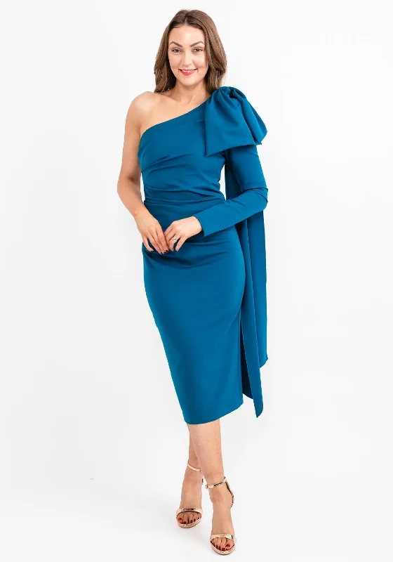Midi dress for a business - casual setting when paired with a blazerKevan Jon Krystle One Sleeve Midi Dress, Teal Midi dress for a business - casual setting when paired with a blazerKevan Jon Krystle One Sleeve Midi Dress, Teal