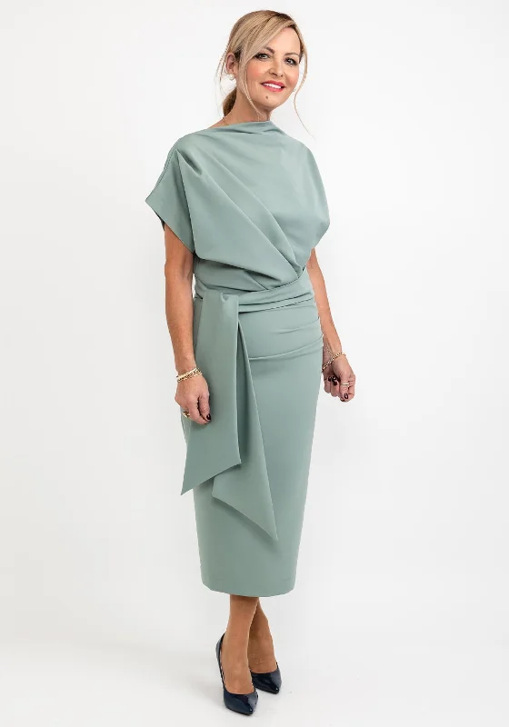 Hooded midi dress for a casual and cozy styleKevan Jon Poppy Tie Midi Dress, Sage