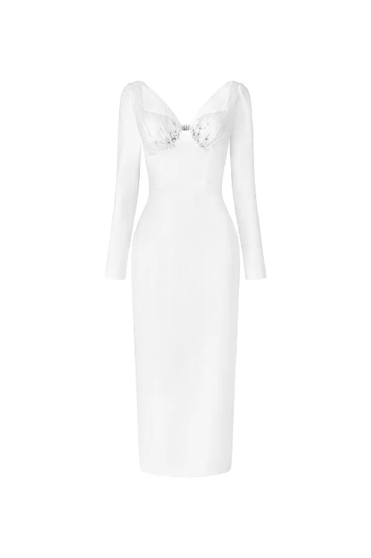Midi dress for petite body types with proportionate sizingLavish Sheath Long Sleeved Cotton Midi Dress