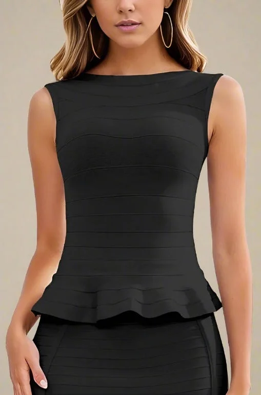 Party Dresses with Tassel Hem and Metallic Lace for Ladies' Boho and Luxurious LookLeni Bandage Top - Classic Black Party Dresses with Tassel Hem and Metallic Lace for Ladies' Boho and Luxurious LookLeni Bandage Top - Classic Black