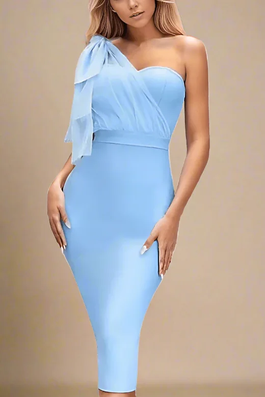 Party Dresses with Sheer Sleeve and Sequined Cuffs and Bow at the Waist for Ladies' Elegant and Sweet LookLesley Bandage Dress - Sky Blue Party Dresses with Sheer Sleeve and Sequined Cuffs and Bow at the Waist for Ladies' Elegant and Sweet LookLesley Bandage Dress - Sky Blue