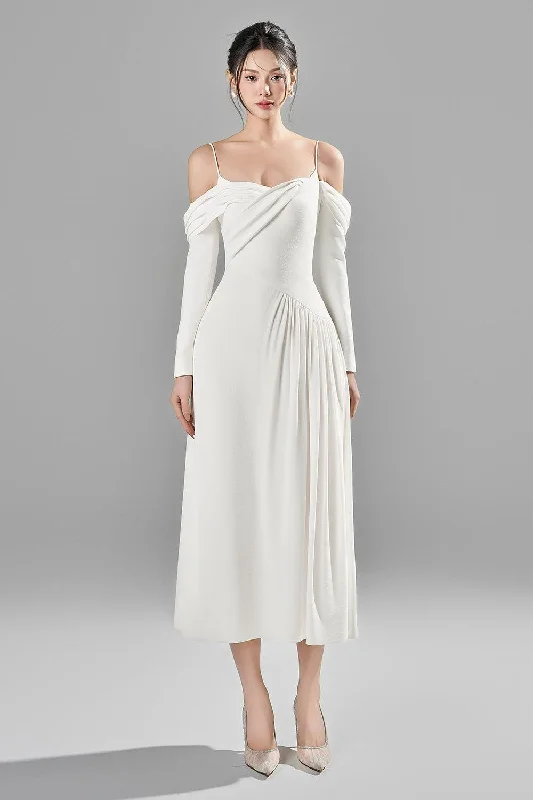 Midi dress for a movie night with a cozy sweater or jacketLetty A-line Cold Shoulder Sleeved Toothpick Spandex Midi Dress Midi dress for a movie night with a cozy sweater or jacketLetty A-line Cold Shoulder Sleeved Toothpick Spandex Midi Dress