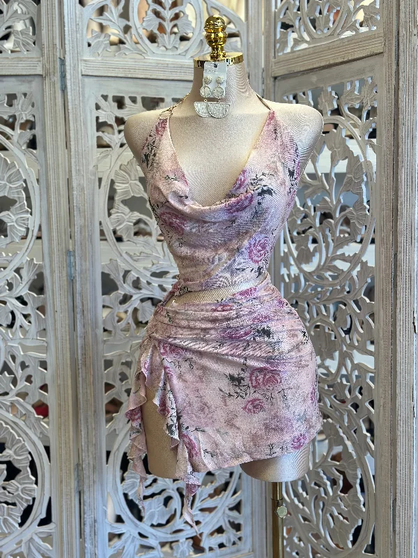 Party Dresses with Embroidered Stars and Sequined Dots for Ladies' Celestial and Playful LookLight Pink Floral Cutout Mini Dress- Estira, Stretchy Party Dresses with Embroidered Stars and Sequined Dots for Ladies' Celestial and Playful LookLight Pink Floral Cutout Mini Dress- Estira, Stretchy