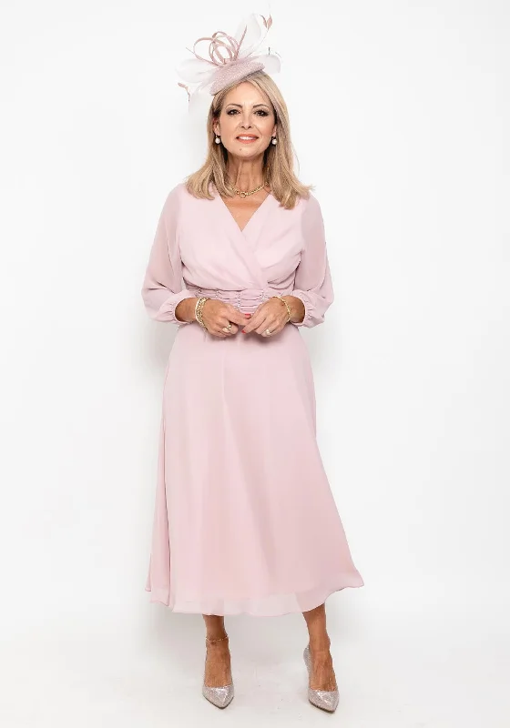 Midi dress suitable for office - appropriate casual wearLizabella Ruched Beaded Waist Midi Dress, Blush Midi dress suitable for office - appropriate casual wearLizabella Ruched Beaded Waist Midi Dress, Blush