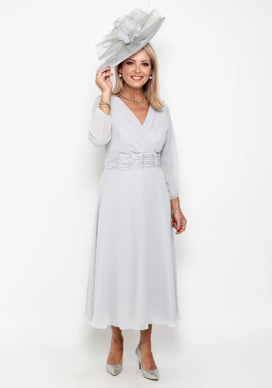 Midi dress for casual outings like hanging out with friendsLizabella Ruched Beaded Waist Midi Dress, Silver Midi dress for casual outings like hanging out with friendsLizabella Ruched Beaded Waist Midi Dress, Silver