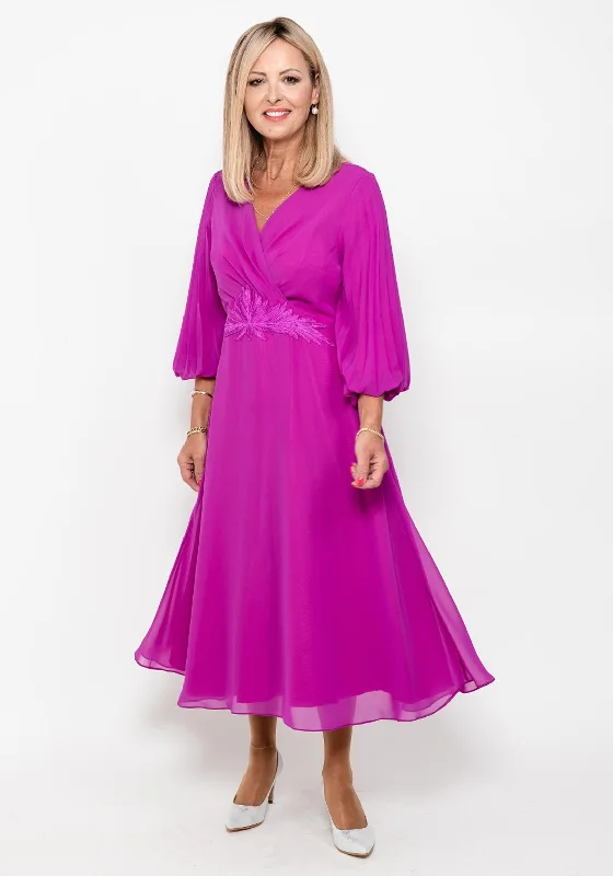 Elastic - waist midi dress for maximum comfort and flexibilityLizabella Pleated Sleeve Chiffon Midi Dress, Fuchsia Elastic - waist midi dress for maximum comfort and flexibilityLizabella Pleated Sleeve Chiffon Midi Dress, Fuchsia