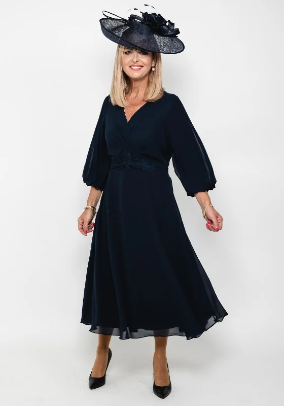 Drawstring - waist midi dress for a customizable and comfortable fitLizabella Pleated Sleeve Chiffon Midi Dress, Navy Drawstring - waist midi dress for a customizable and comfortable fitLizabella Pleated Sleeve Chiffon Midi Dress, Navy