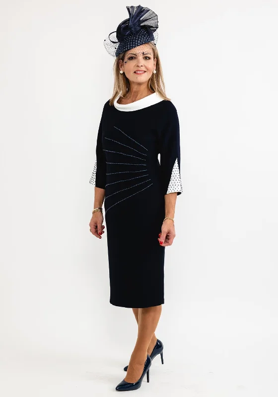Cape - sleeve midi dress for a unique and stylish appearanceLizabella Pearl Pleat Seams Midi Dress, Navy Cape - sleeve midi dress for a unique and stylish appearanceLizabella Pearl Pleat Seams Midi Dress, Navy