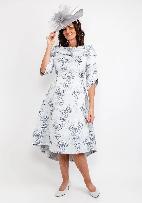 Geometric - pattern midi dress for a modern and stylish appearanceLizabella Floral Embroidered Dip Hem Midi Dress, Navy & Silver