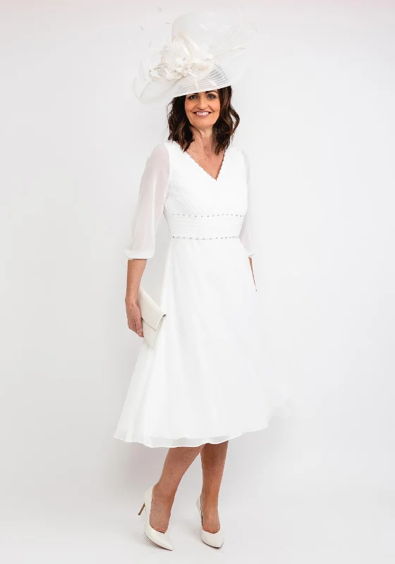 High - low hem midi dress for a modern and stylish lookLizabella Pleated Bodice Chiffon Midi Dress, Ecru